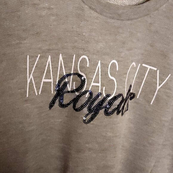 GIII For Her Kansas City Royals MLB Grey Blue Sequin Flutter Sleeve Top Large - Picture 3 of 10